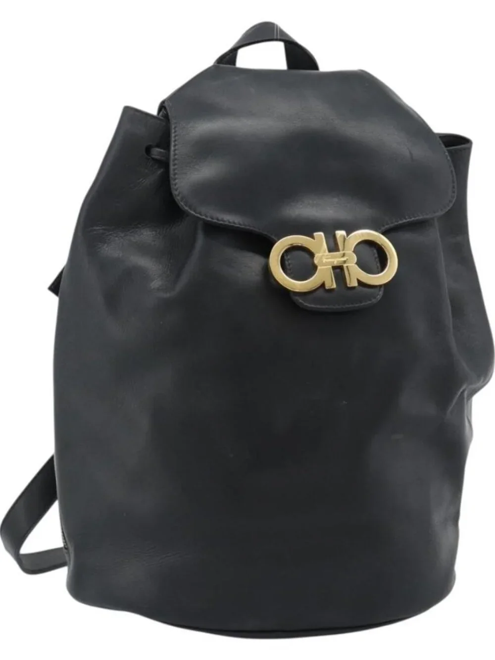 Salvatore Ferragamo Backpack Leather Black Gold Auth bs35571